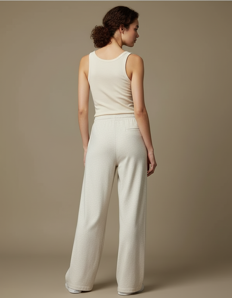 Pantalon Blanc Ample Molletonné Confortable Cordon Décontracté - Beige - vue 2