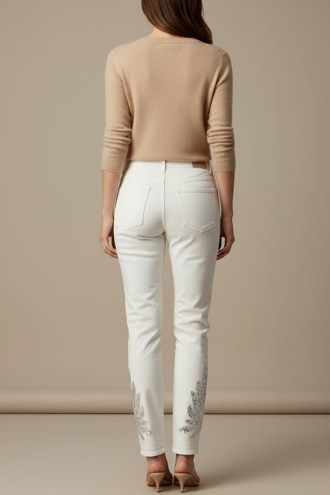 Pantalon Blanc Jean Skinny Paillettes Phoenix Femme - vue 2