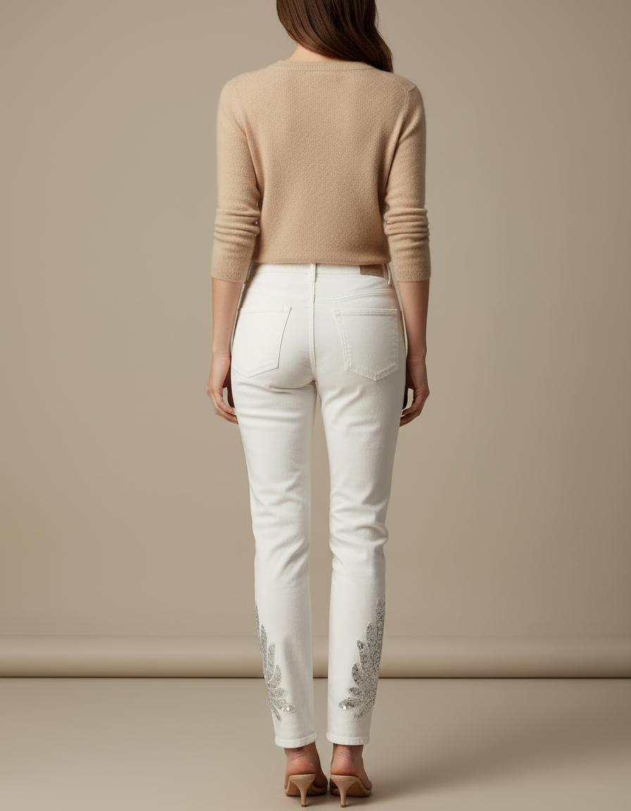 Pantalon Blanc Jean Skinny Paillettes Phoenix Femme - vue 2