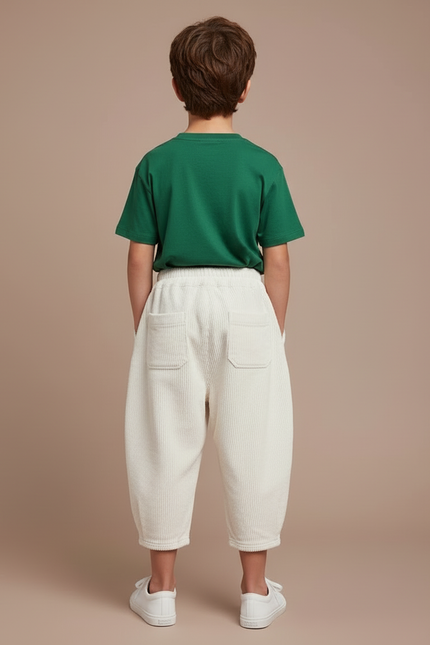Pantalon Blanc Côtelé Ample Décontracté Enfant Mixte - Cordé - vue 2