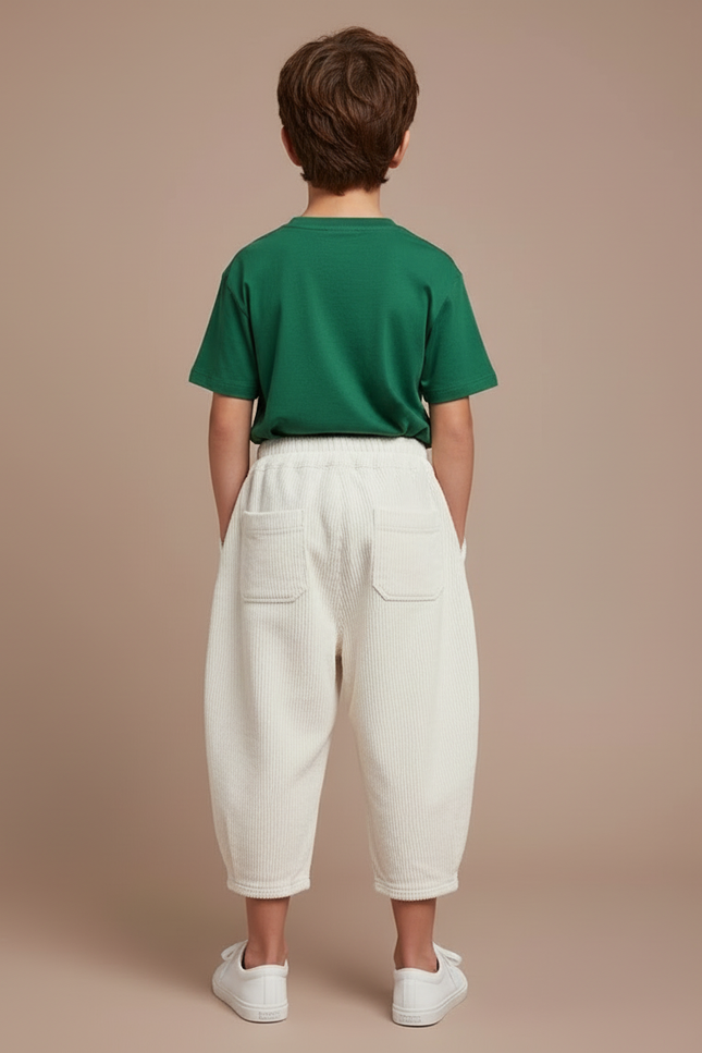 Pantalon Blanc Côtelé Ample Décontracté Enfant Mixte - Cordé - vue 2