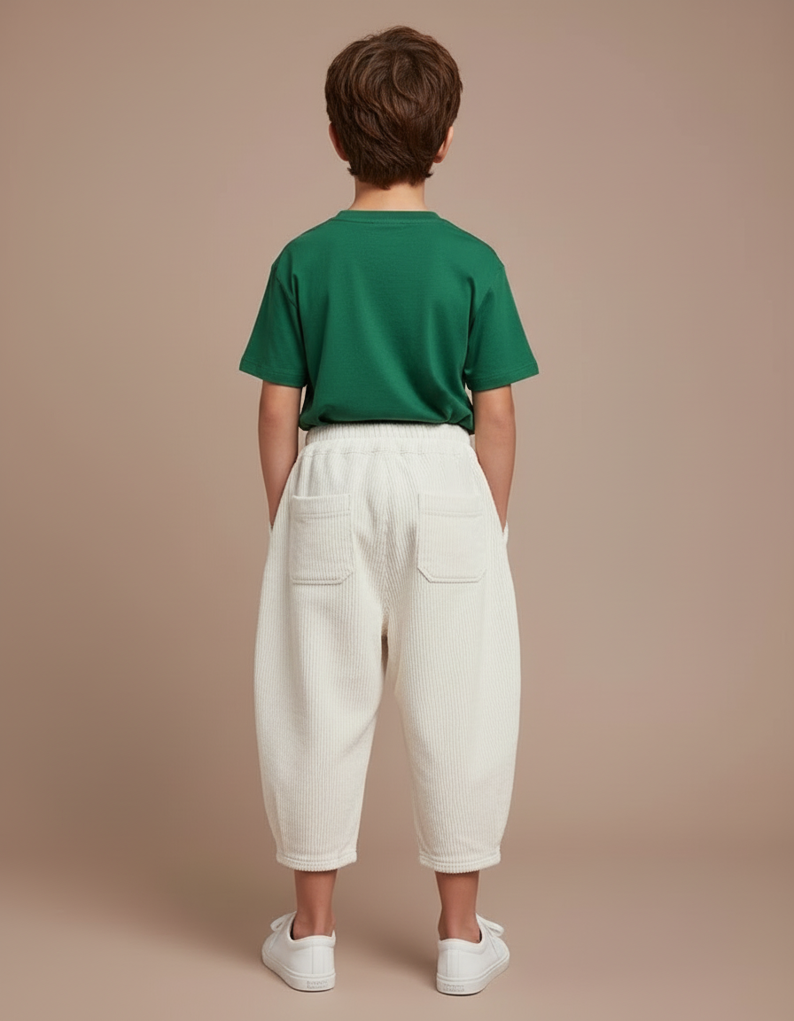Pantalon Blanc Côtelé Ample Décontracté Enfant Mixte - Cordé - vue 2