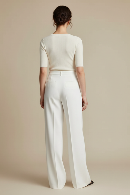 Pantalon Blanc Fluide Habillé Taille Haute Femme - Viscose - vue 2