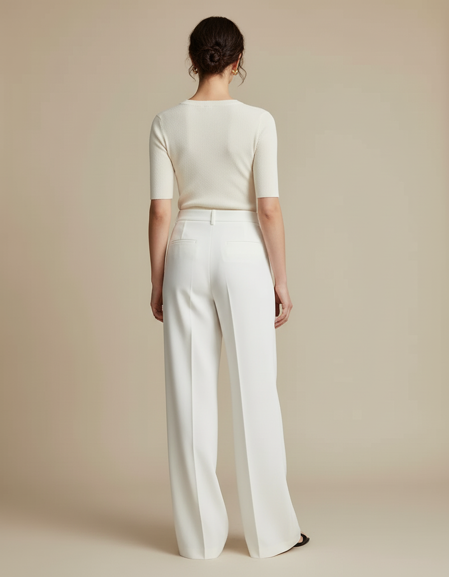 Pantalon Blanc Fluide Habillé Taille Haute Femme - Viscose - vue 2