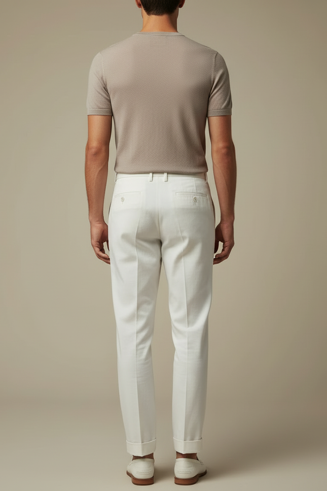 Pantalon Blanc Droit Plissé Élégant Cérémonie Homme - Gabardine - vue 2