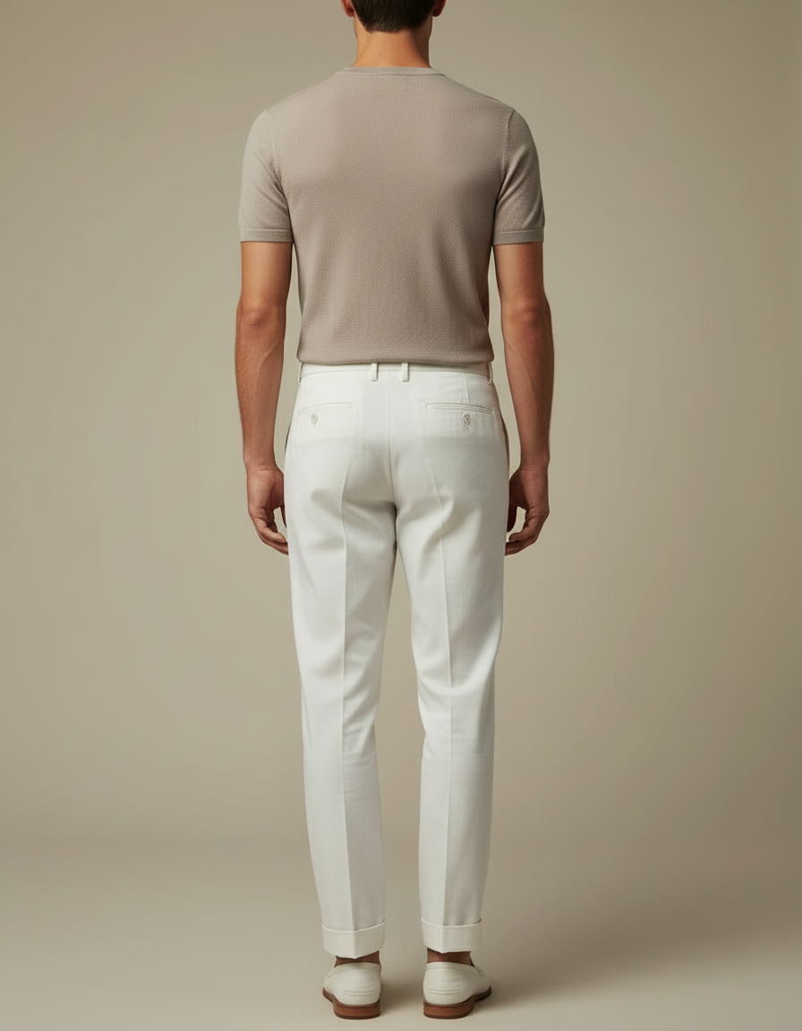 Pantalon Blanc Droit Plissé Élégant Cérémonie Homme - Gabardine - vue 2