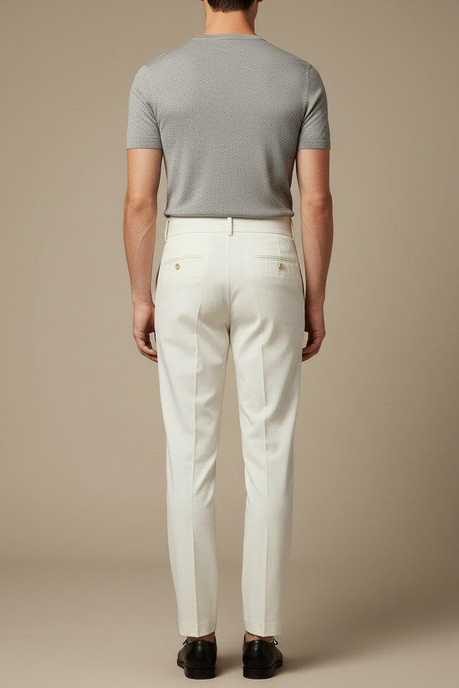 Pantalon Blanc Homme Plissé Habillé Élégant - Gabardine - vue 2