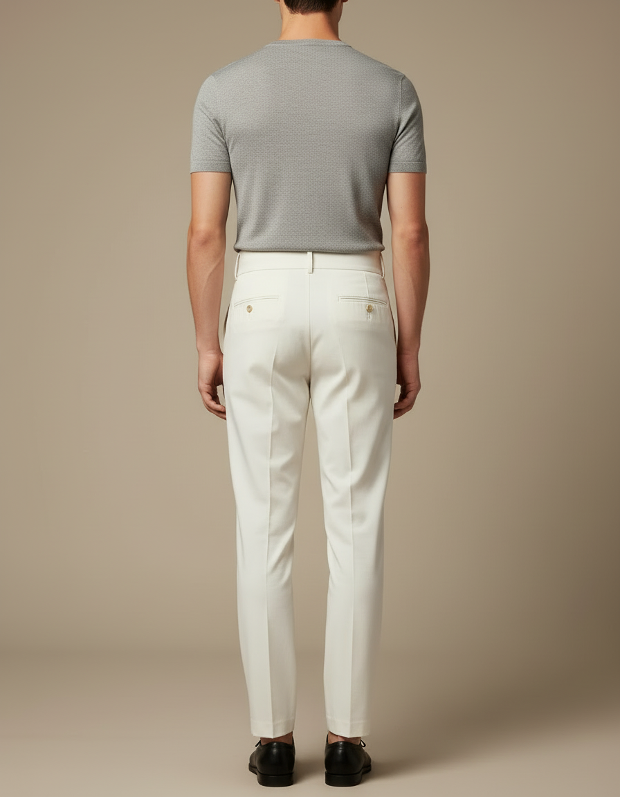 Pantalon Blanc Homme Plissé Habillé Élégant - Gabardine - vue 2