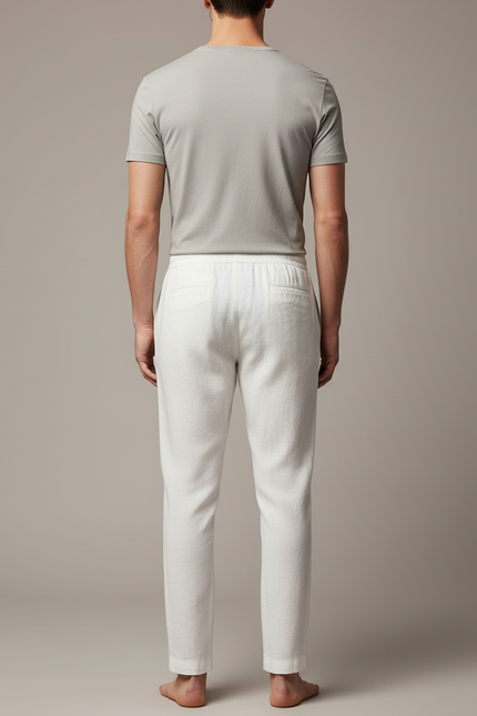 Pantalon Blanc Lin Décontracté Léger Droit Homme - vue 2