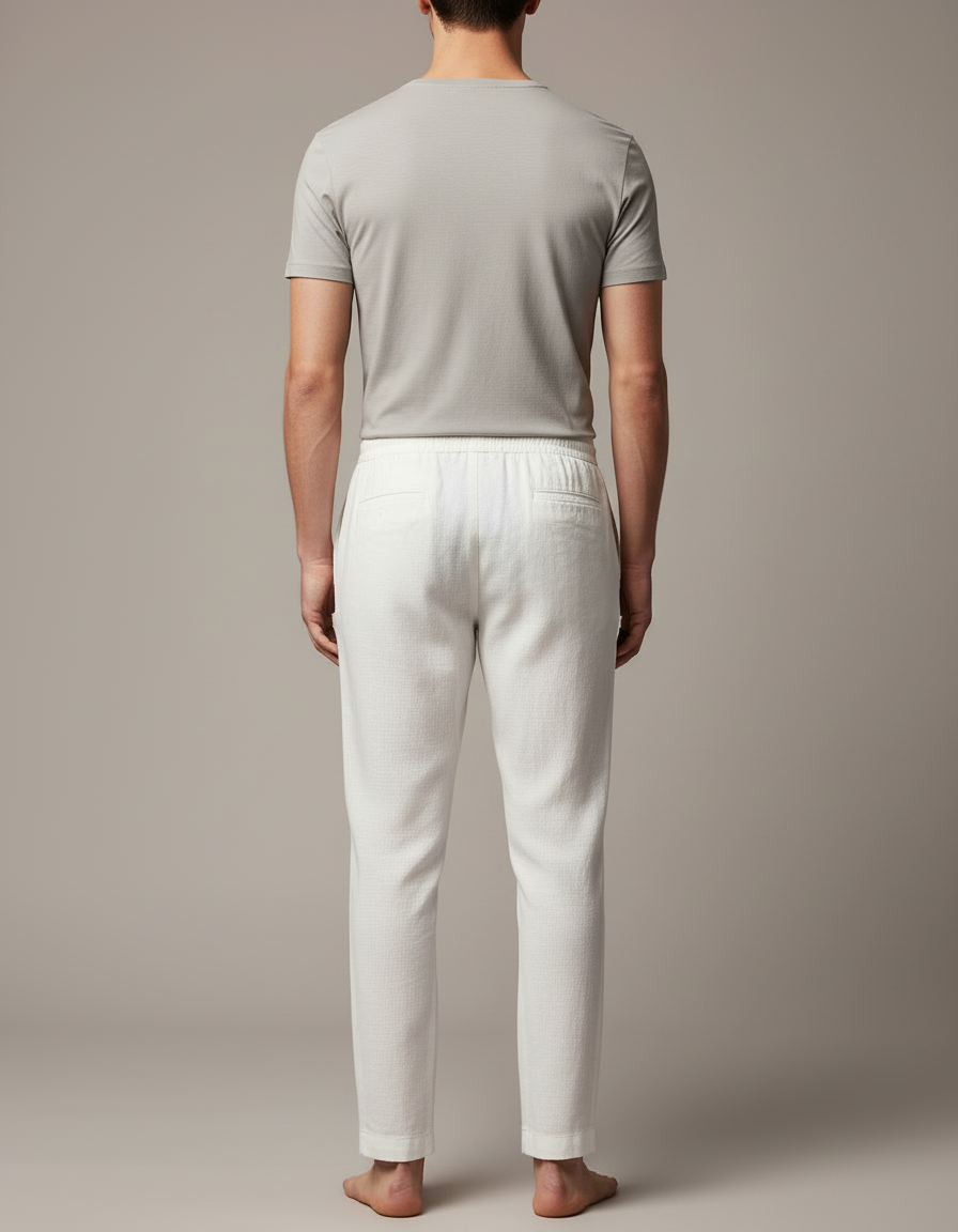 Pantalon Blanc Lin Décontracté Léger Droit Homme - vue 2