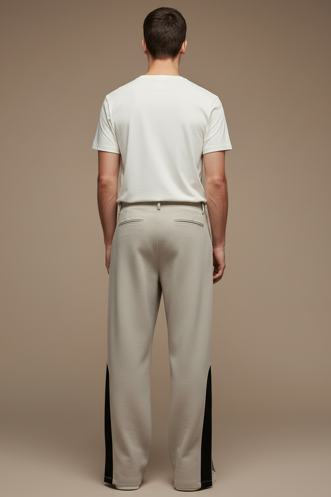 Pantalon Blanc Ample Décontracté Zippé Homme - Beige Molleton - vue 2