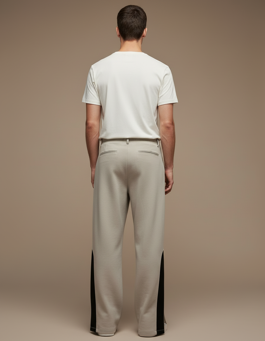 Pantalon Blanc Ample Décontracté Zippé Homme - Beige Molleton - vue 2