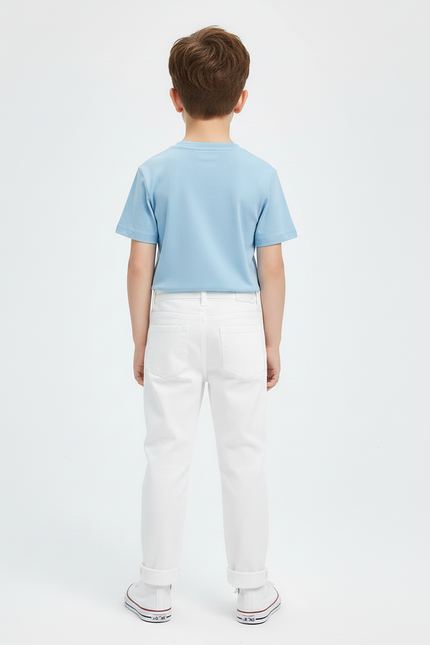 Pantalon Blanc Droit Décontracté Enfant Coton Inscriptions - Jean - vue 2