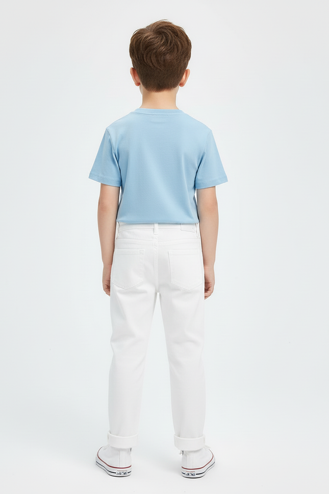 Pantalon Blanc Droit Décontracté Enfant Coton Inscriptions - Jean - vue 2