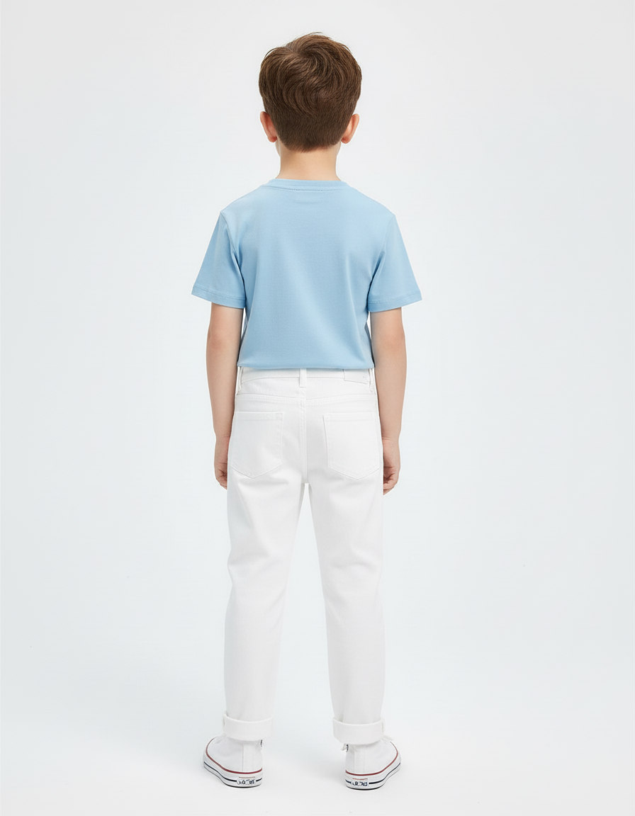 Pantalon Blanc Droit Décontracté Enfant Coton Inscriptions - Jean - vue 2
