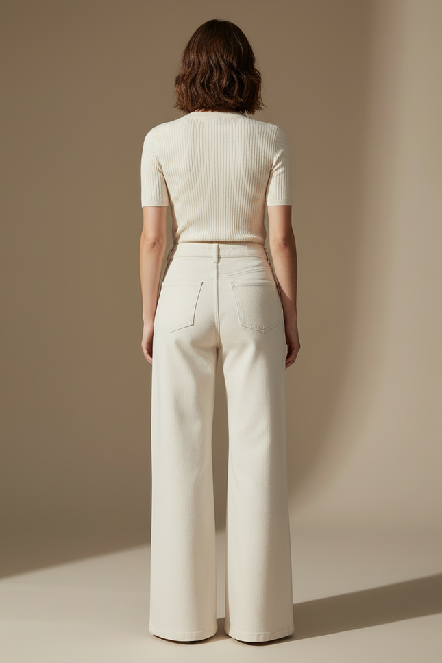 Pantalon Blanc Large Décontracté Femme Fluide - Jean - vue 2