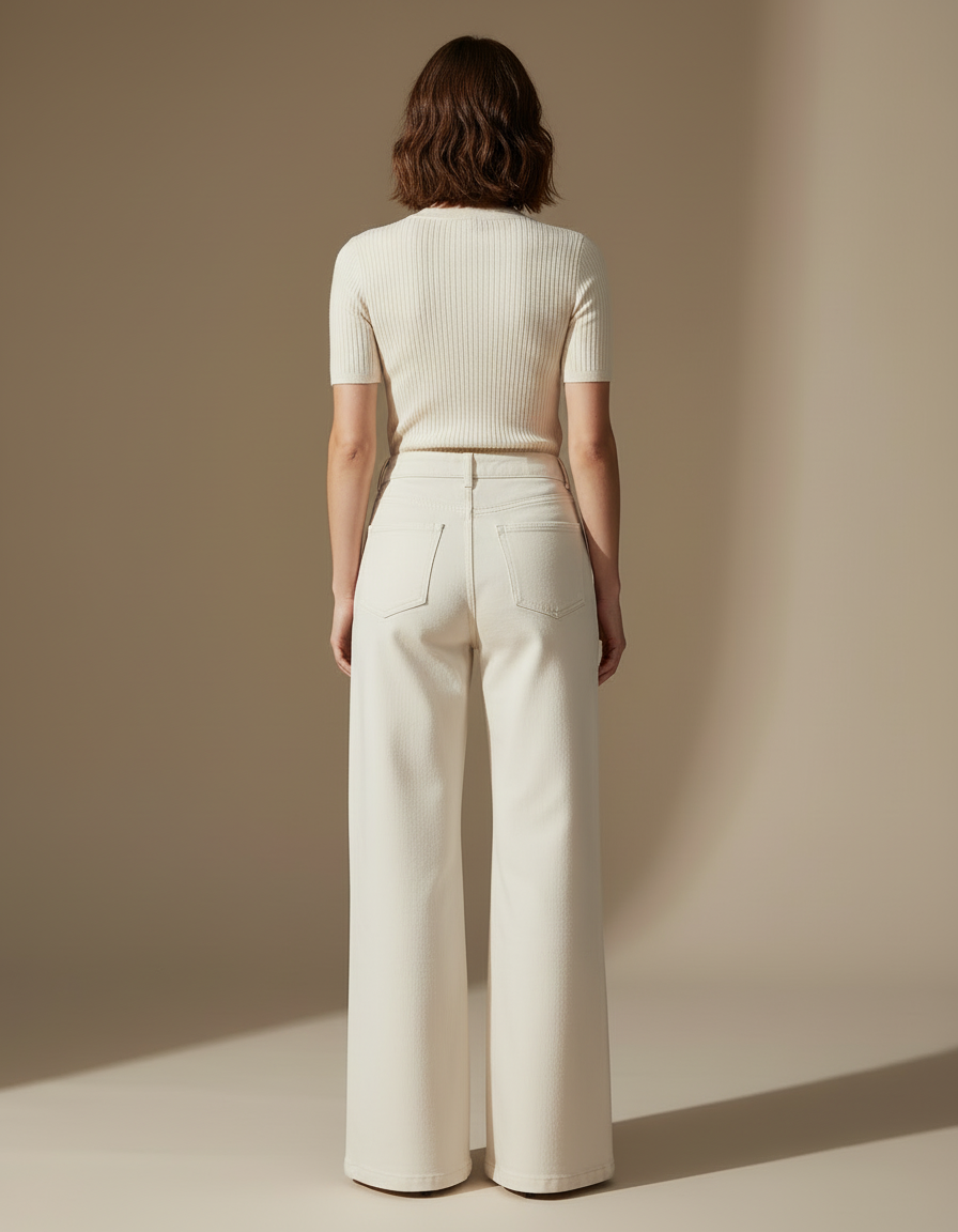 Pantalon Blanc Large Décontracté Femme Fluide - Jean - vue 2