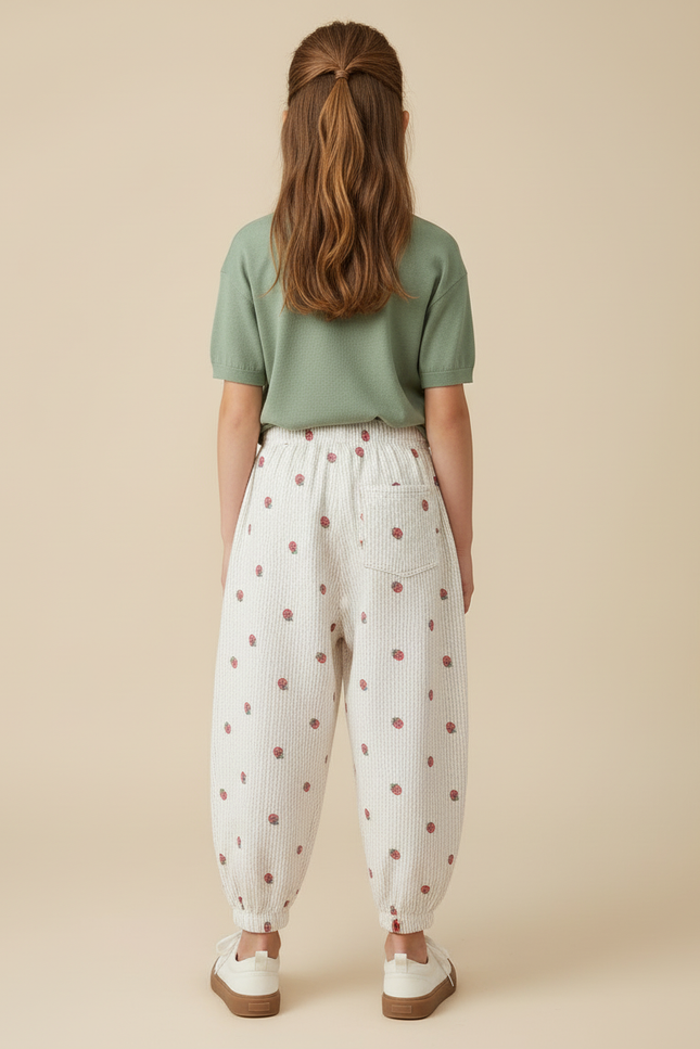 Pantalon Blanc Côtelé Ample Fraises Fille - Cordé - vue 2