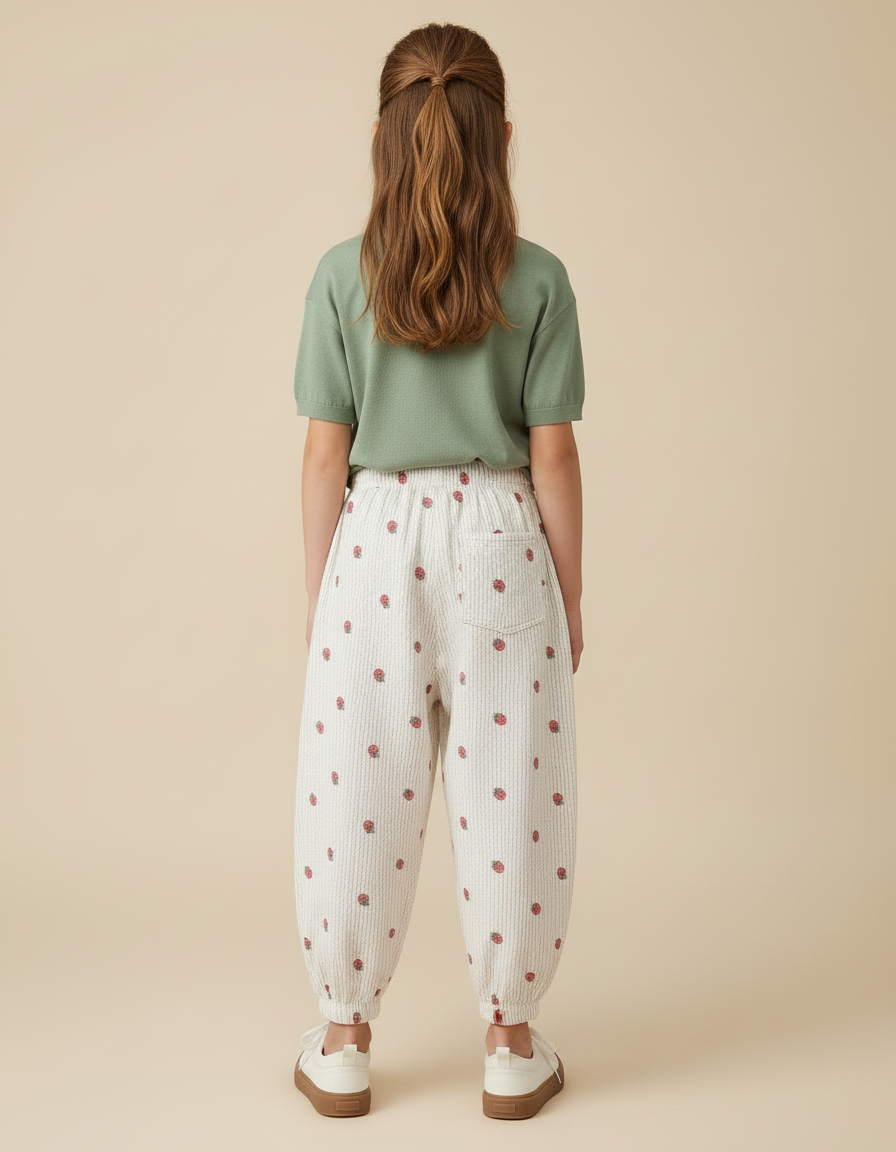 Pantalon Blanc Côtelé Ample Fraises Fille - Cordé - vue 2