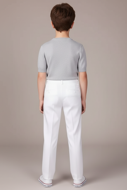 Pantalon Blanc Droit Élégant Cérémonie Garçon Ajusté - Gabardine - vue 2