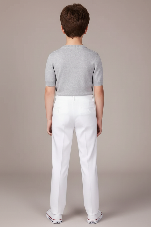 Pantalon Blanc Droit Élégant Cérémonie Garçon Ajusté - Gabardine - vue 2
