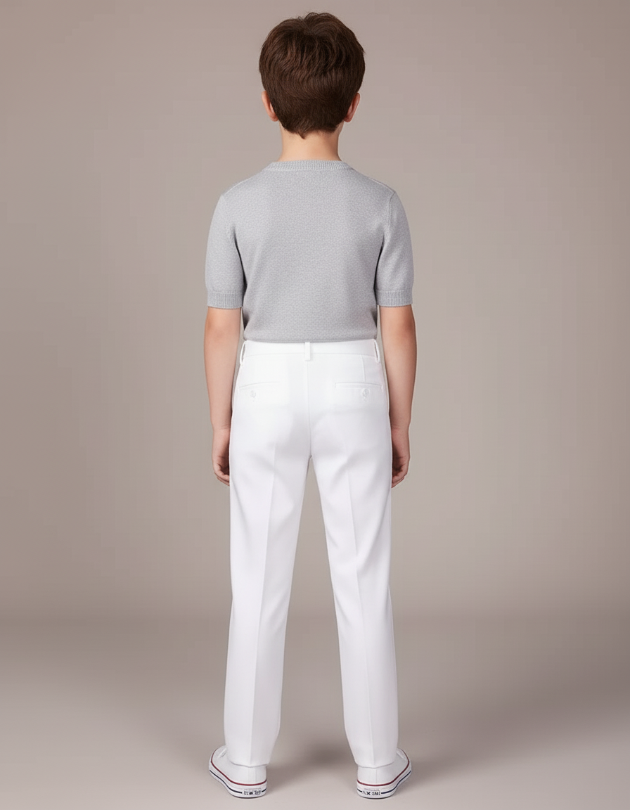 Pantalon Blanc Droit Élégant Cérémonie Garçon Ajusté - Gabardine - vue 2