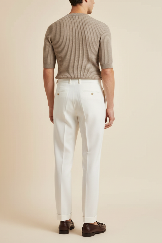 Pantalon Blanc Plissé Droit Homme Élégant Formel - Gabardine - vue 2