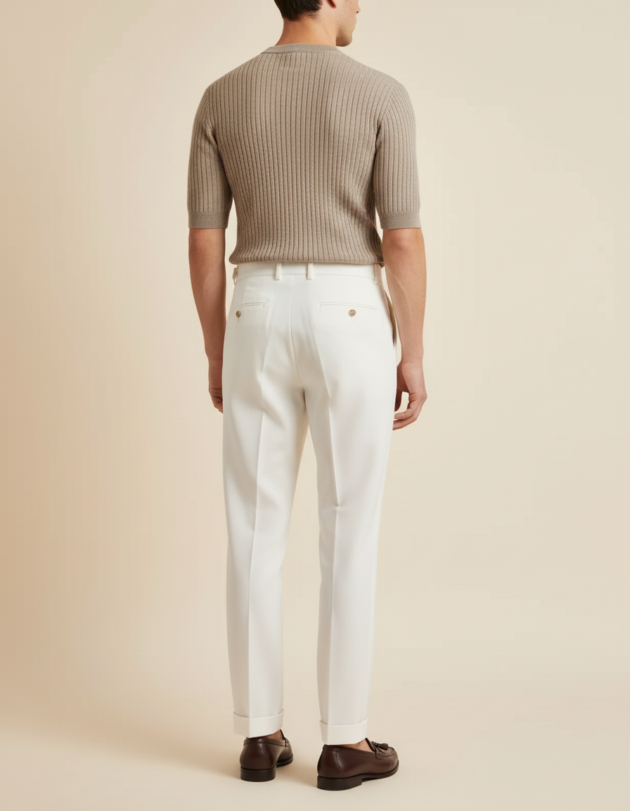 Pantalon Blanc Plissé Droit Homme Élégant Formel - Gabardine - vue 2