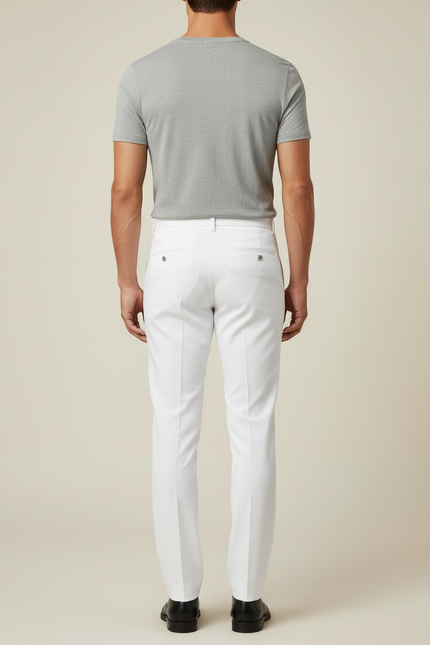 Pantalon Blanc Habillé Coupe Droite Élégant Homme - Gabardine - vue 2