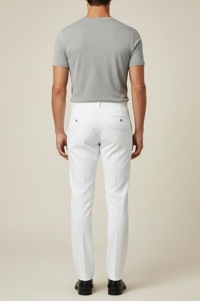 Pantalon Blanc Habillé Coupe Droite Élégant Homme - Gabardine - vue 2