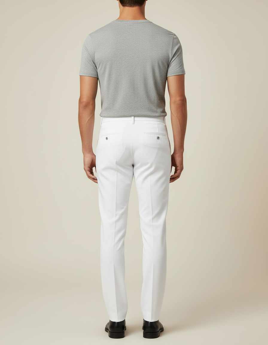 Pantalon Blanc Habillé Coupe Droite Élégant Homme - Gabardine - vue 2