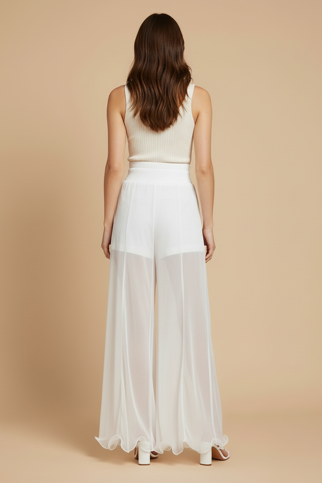 Pantalon Mousseline Blanc - Polyester - vue 2