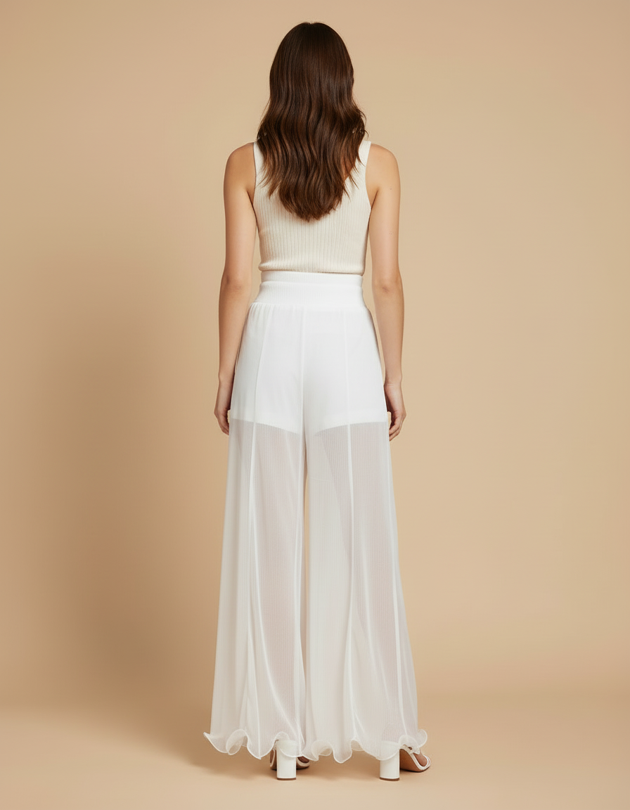 Pantalon Mousseline Blanc - Polyester - vue 2