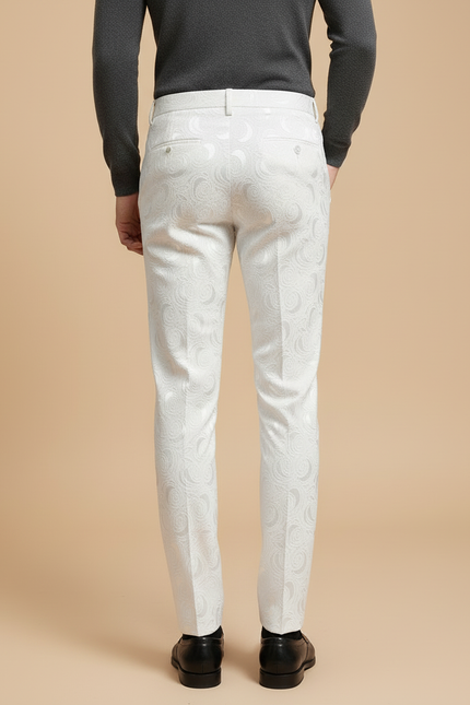 Pantalon Blanc Jacquard Homme Slim Élégant Formel - Polyester - vue 2