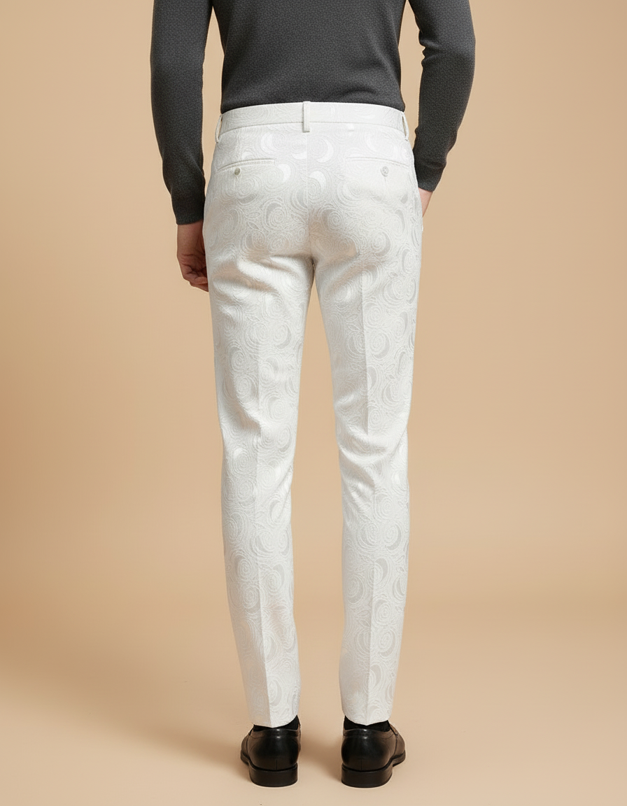 Pantalon Blanc Jacquard Homme Slim Élégant Formel - Polyester - vue 2