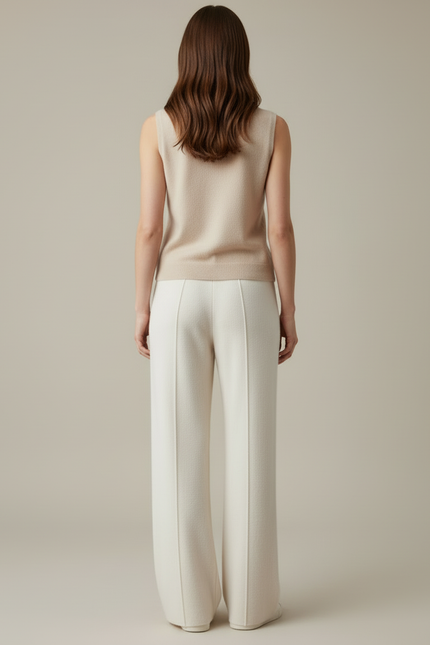 Pantalon Blanc Laine Cachemire Ample Décontracté - vue 2