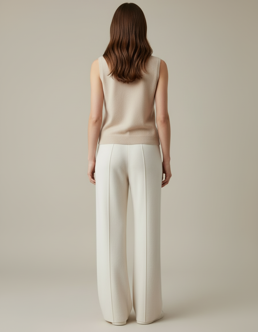 Pantalon Blanc Laine Cachemire Ample Décontracté - vue 2