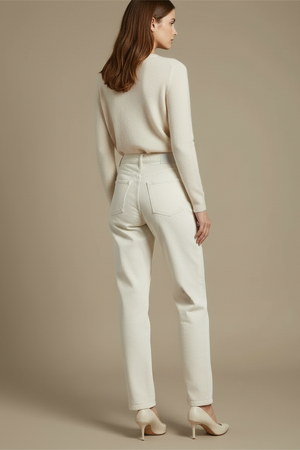 Pantalon Blanc Taille Haute Droit Décontracté Femme - Jean - vue 2