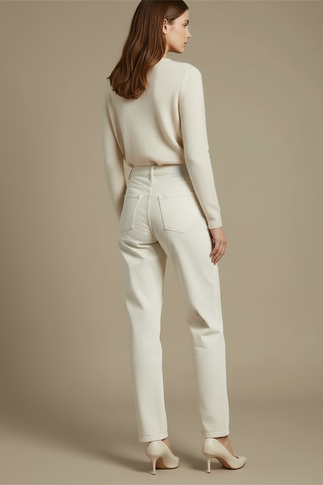 Pantalon Blanc Taille Haute Droit Décontracté Femme - Jean - vue 2