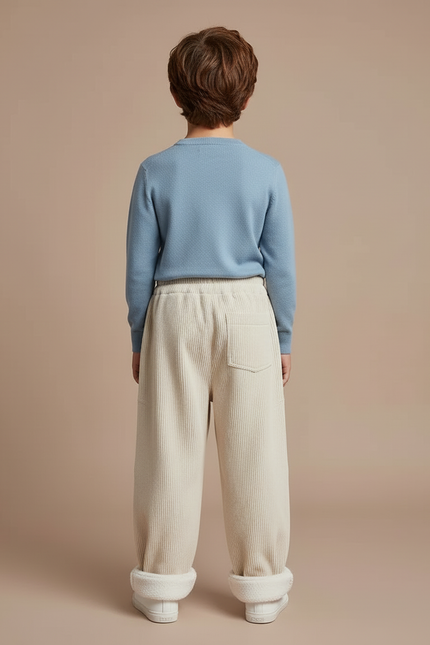 Pantalon Blanc Côtelé Ample Doublé Chaud Enfant - Beige Cordé - vue 2