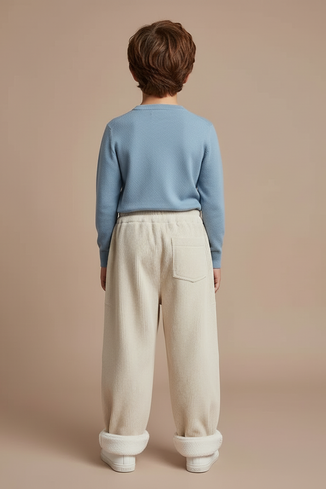 Pantalon Blanc Côtelé Ample Doublé Chaud Enfant - Beige Cordé - vue 2