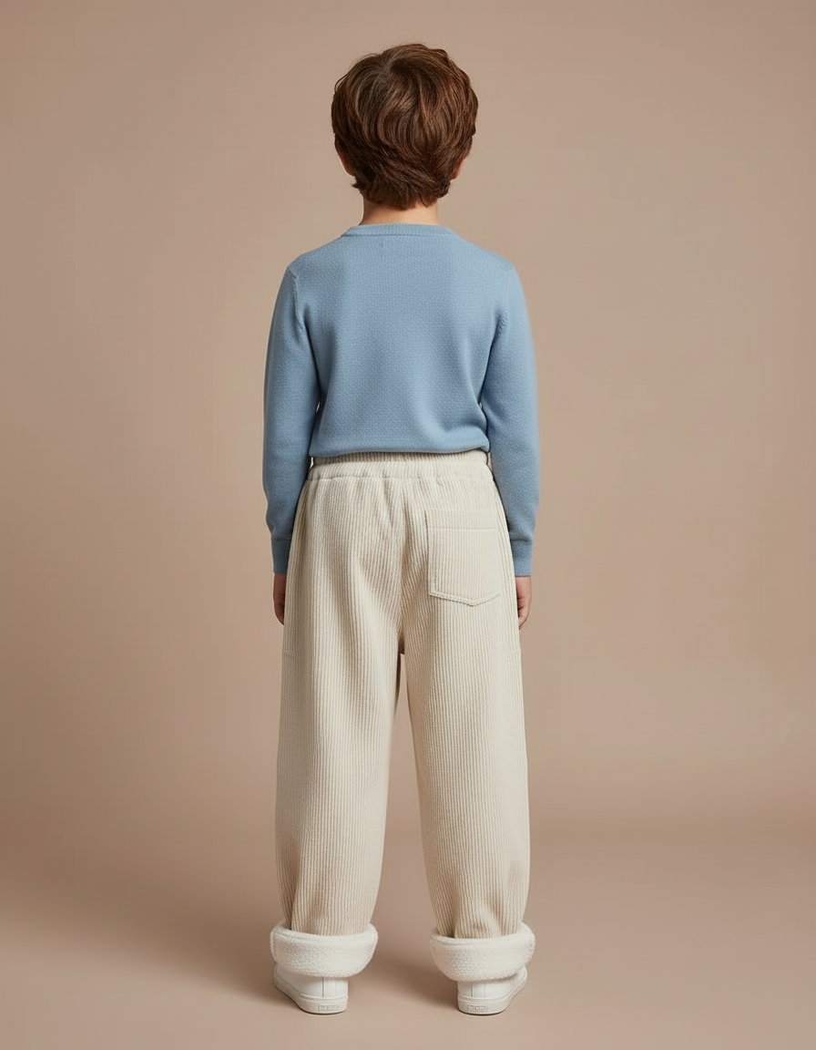 Pantalon Blanc Côtelé Ample Doublé Chaud Enfant - Beige Cordé - vue 2