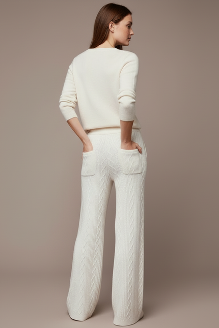 Pantalon Blanc Tricoté Ample Confortable Femme Câblé - Maille - vue 2