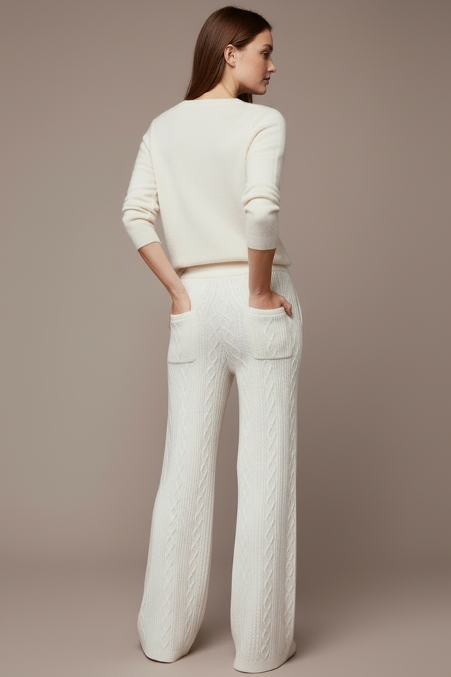 Pantalon Blanc Tricoté Ample Confortable Femme Câblé - Maille - vue 2