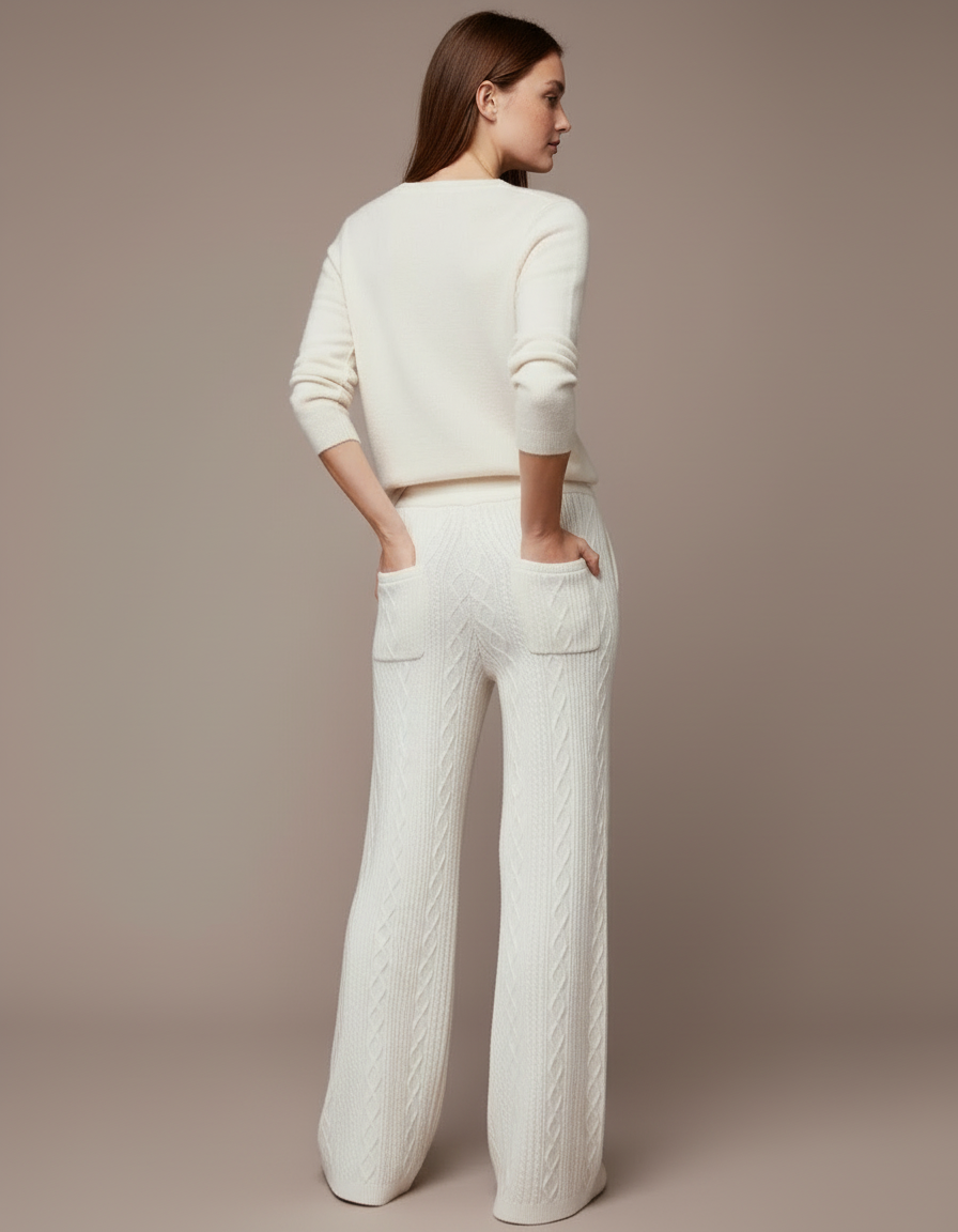 Pantalon Blanc Tricoté Ample Confortable Femme Câblé - Maille - vue 2