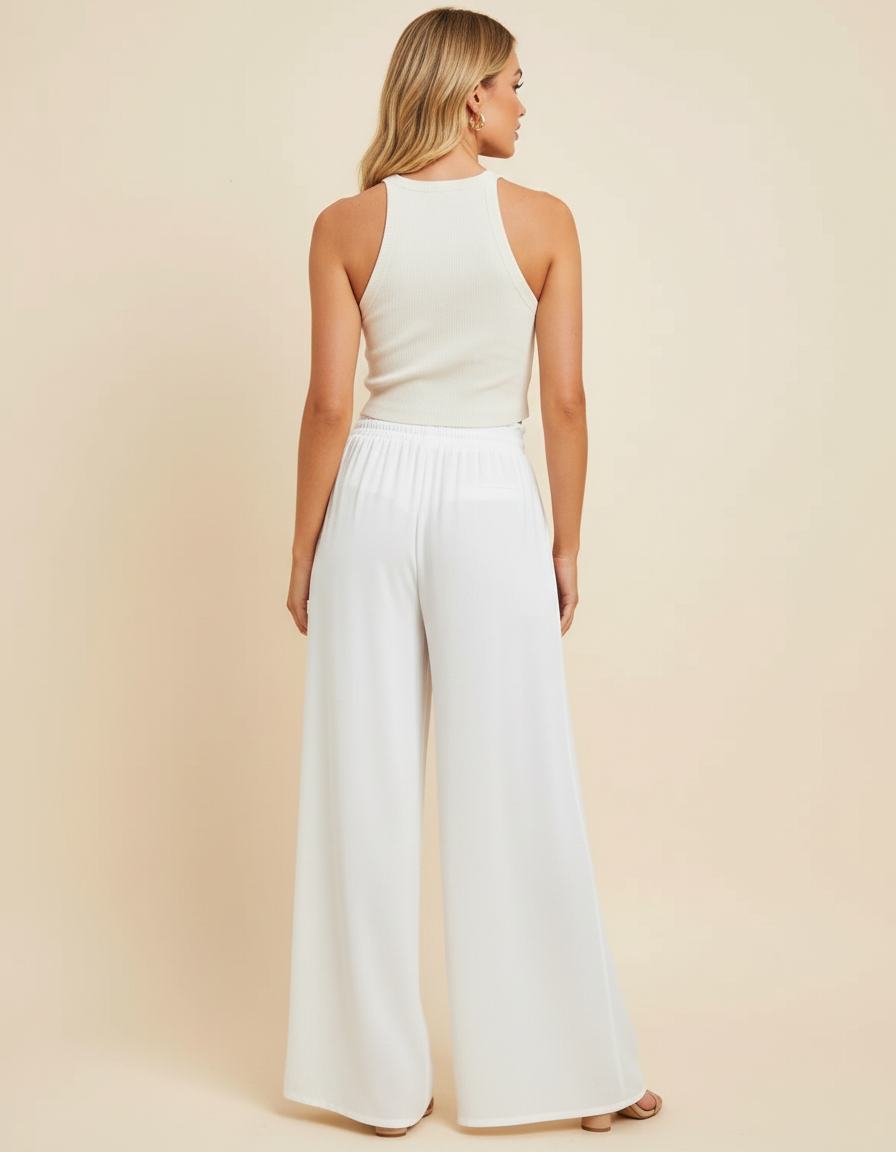 Pantalon Blanc Elastique Femme - Viscose - vue 2