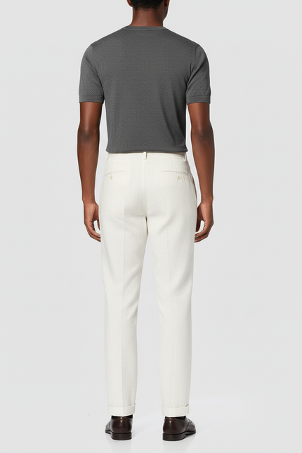 Pantalon Blanc Plissé Lin Décontracté Homme Élégant - Beige - vue 2