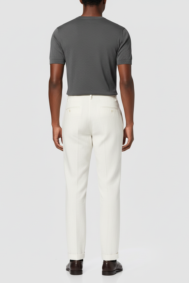 Pantalon Blanc Plissé Lin Décontracté Homme Élégant - Beige - vue 2