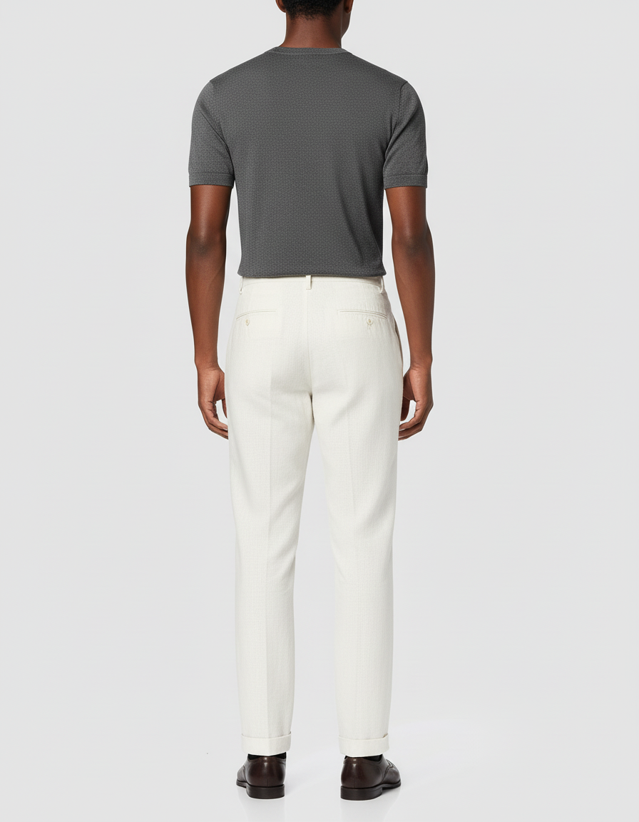 Pantalon Blanc Plissé Lin Décontracté Homme Élégant - Beige - vue 2