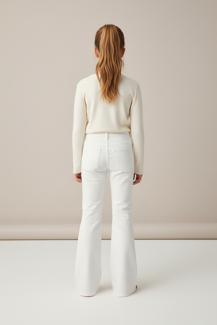 Pantalon Blanc Évasé Denim Taille Haute Fille - Jean - vue 2